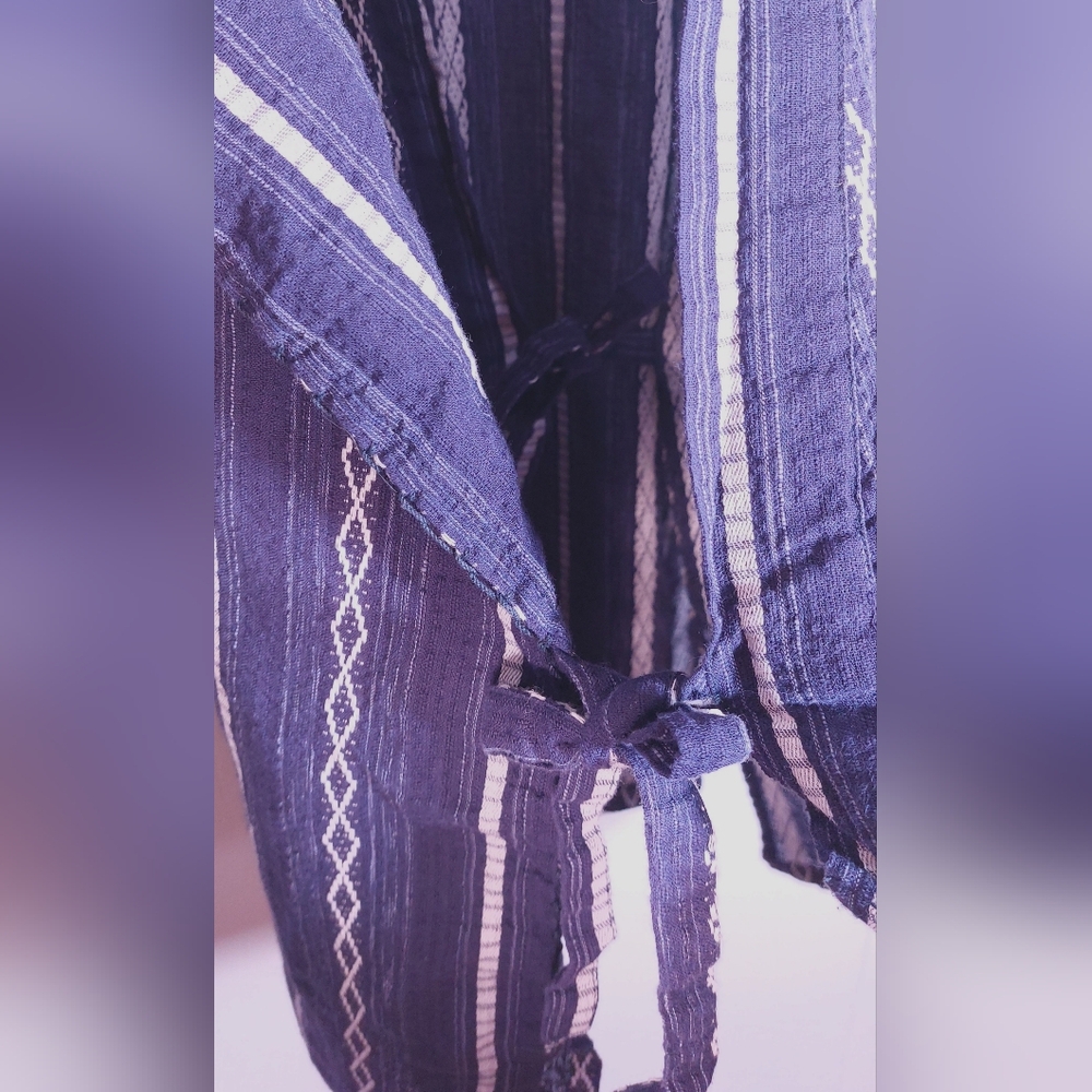 Japanese Kimono Cotton Cardigan Jacket Kimono Japan Textured Size LL Blue Stripe - Picture 8 of 16